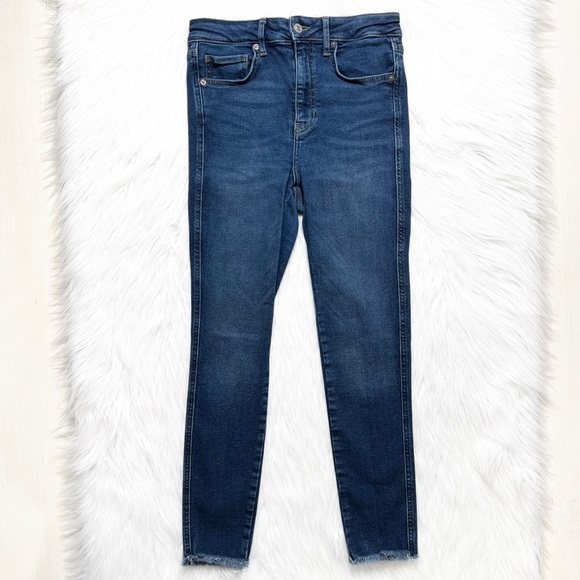 Free People Fringe Hem High Waist Medium Wash Skinny Ankle Jeans - Picture 2 of 11